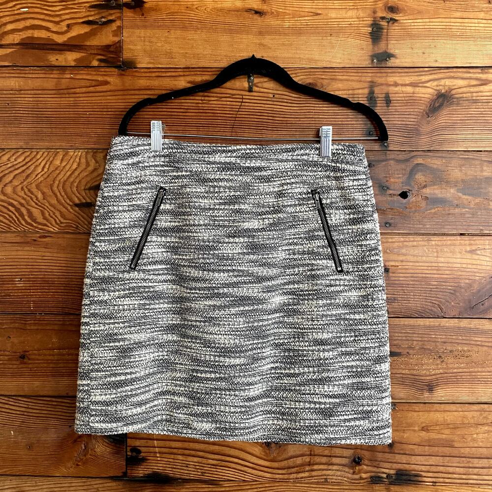 Loft Mini Tweed Cotton Skirt with Zipper Pockets - 6